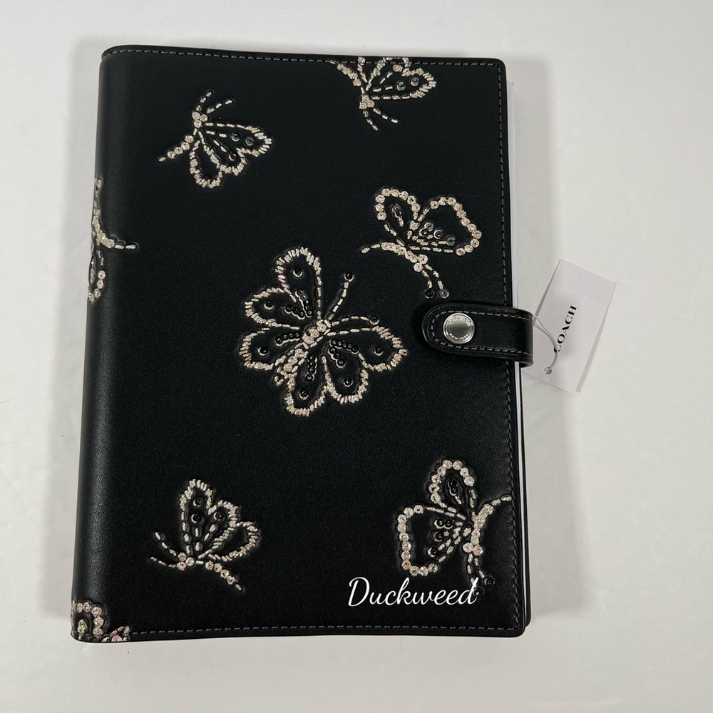 Sold ❌Coach Butterfly Print Notebook In Black with Sequins NWT